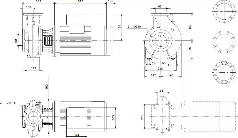 Grundfos NB 65-125/137 AF2ABQQE насос для басейну - водоспаду - фонтану розміри