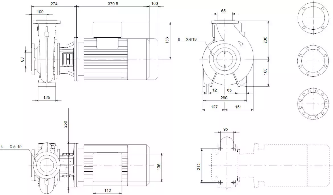 Grundfos NB 65-160/177 AF2ABQQE насос для бассейна - водопада - фонтана размеры
