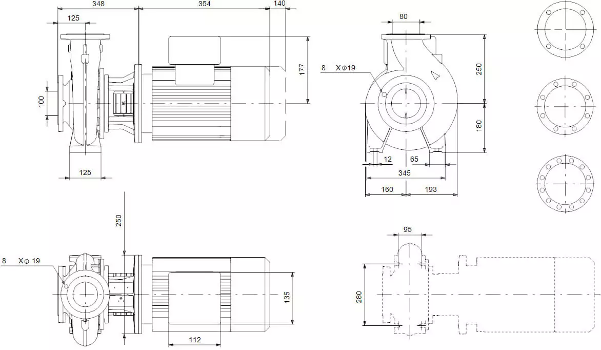 Grundfos NB 80-200/196 AF2ABQQE насос для бассейна - водопада - фонтана размеры