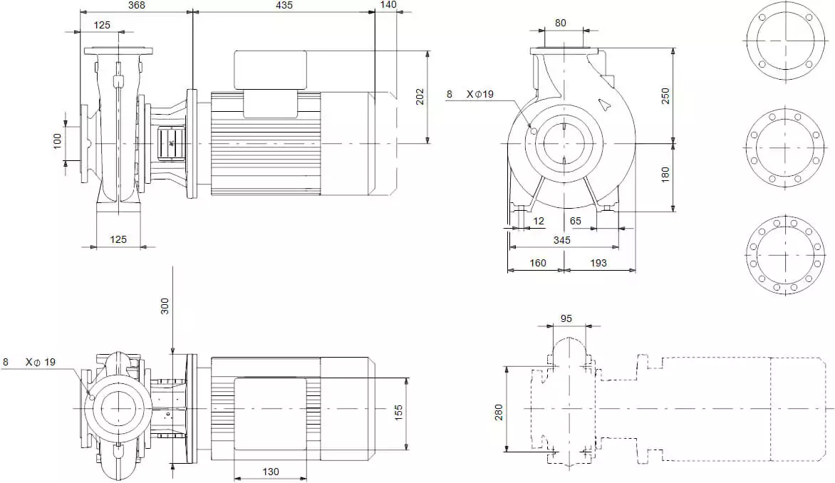 Grundfos NB 80-200/214 AF2ABQQE насос для бассейна - водопада - фонтана габариты