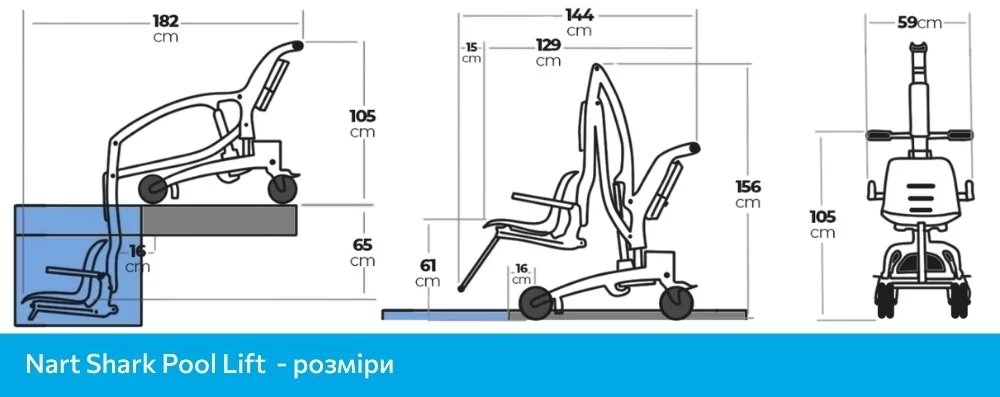 Портативный подъемник для бассейна Nart Shark, габариты