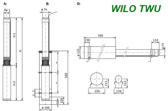 Wilo-Sub TWU 3-0115 габаритные размеры
