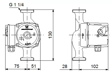 Размеры насоса Grundfos UPS 20-40 130