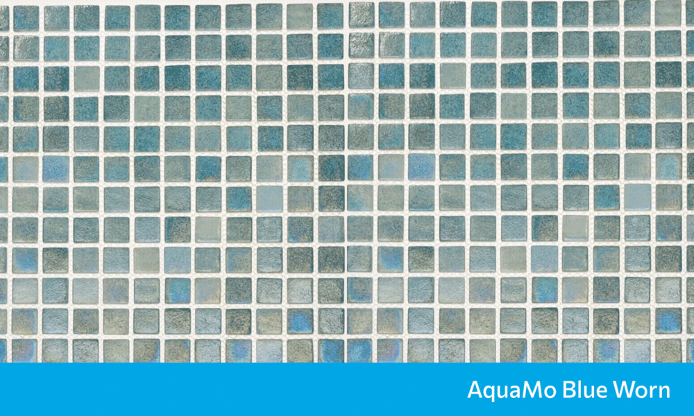 AquaMo Blue Worn скляна мозаїка для басейну на сітці