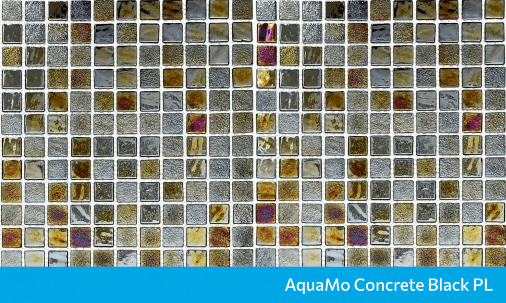 AquaMo Concrete Black PL скляна мозаїка для басейну на сітці