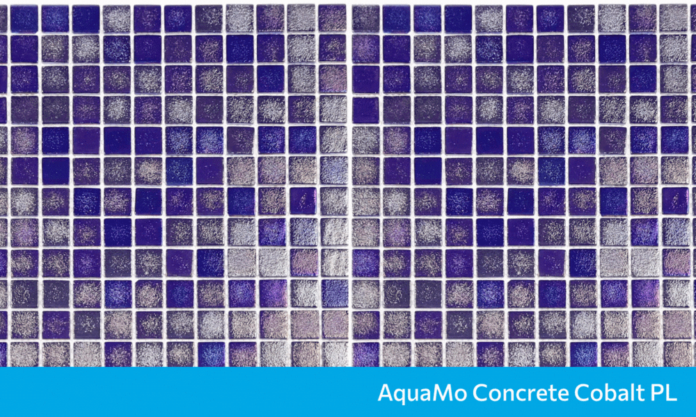 AquaMo Concrete Cobalt PL скляна мозаїка для басейну на сітці