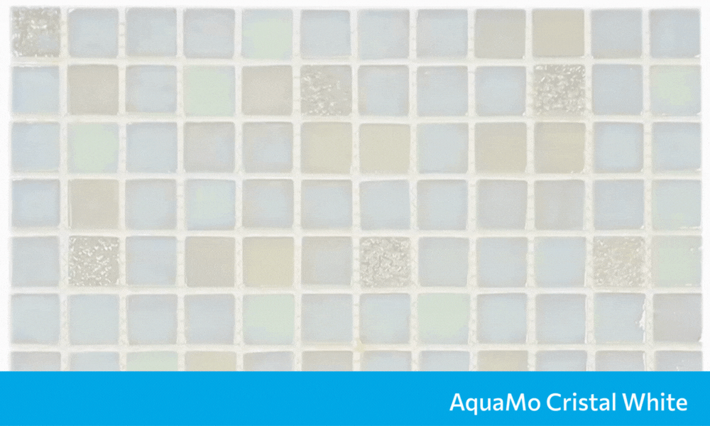 AquaMo Cristal White скляна мозаїка для басейну на сітці